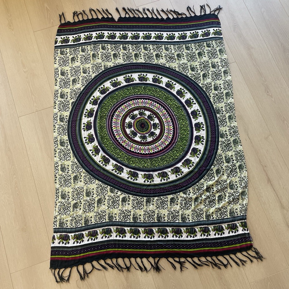 Mandala Scarf Wrap Shawl Wall Tapestry Large 60"x46" Silk Fringe Boho Bohemian